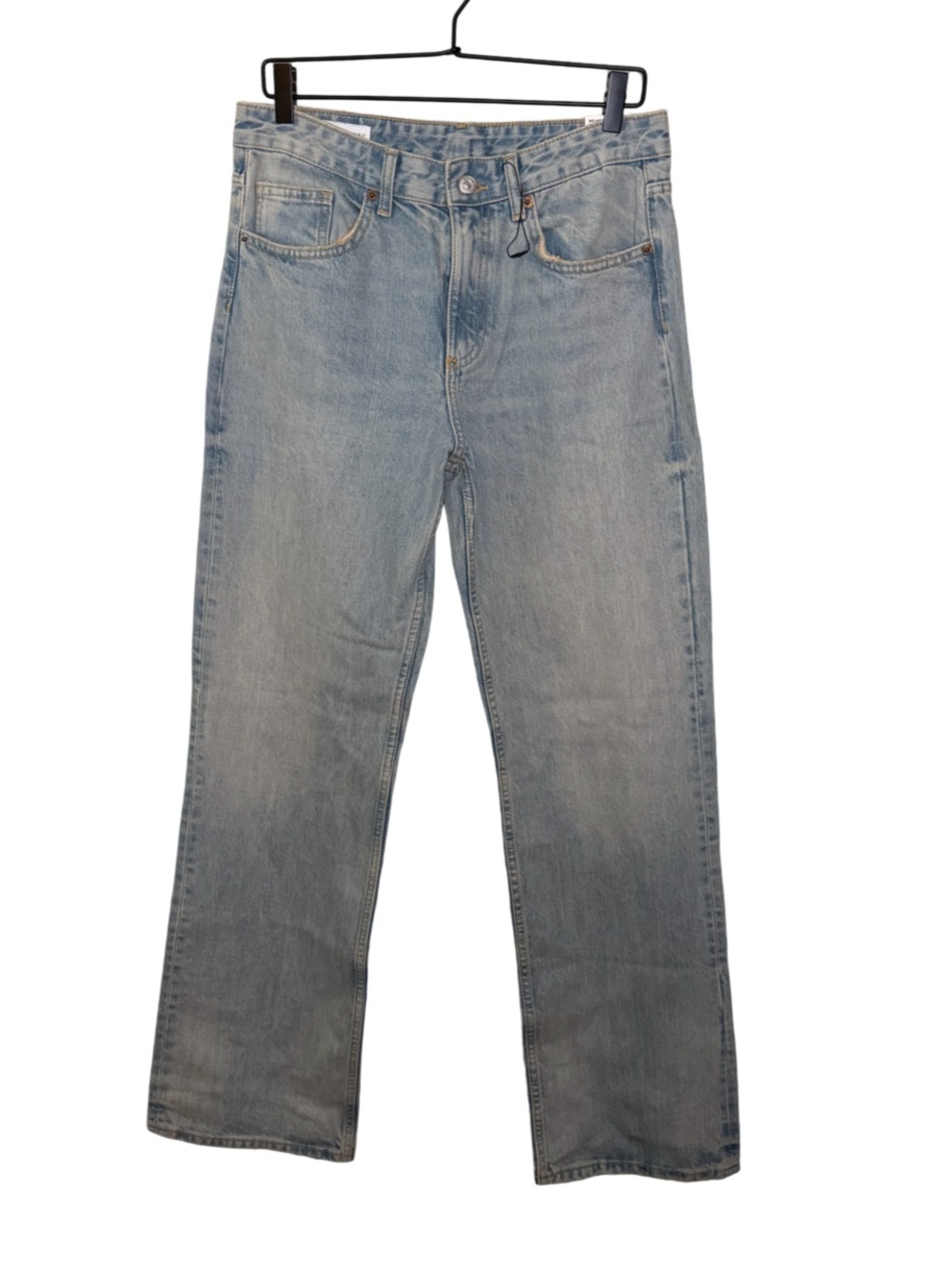 NWT Zara Wide Leg Jeans Mid Rise 100% Cotton Light Blue & Brown Wash Size 8